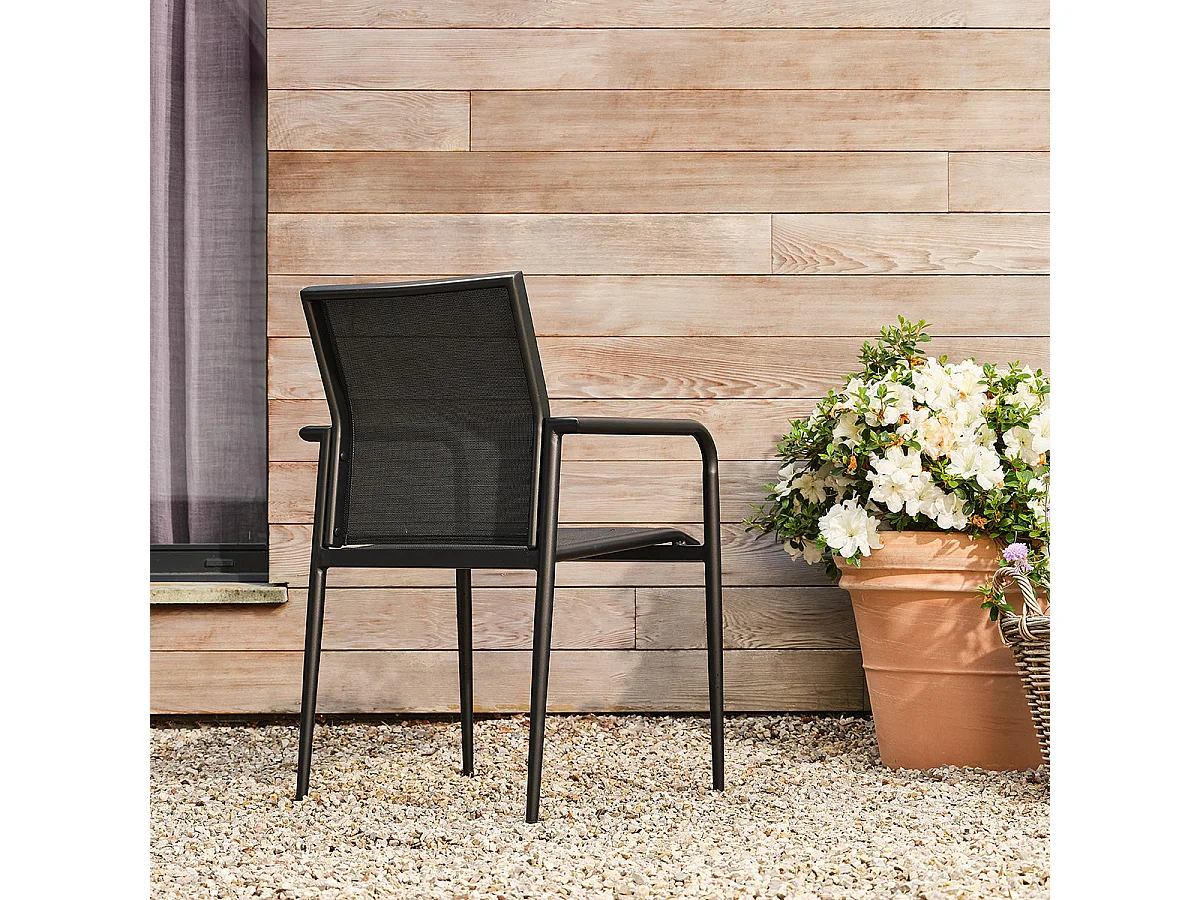 Fauteuil de jardin en aluminium et textilène noir