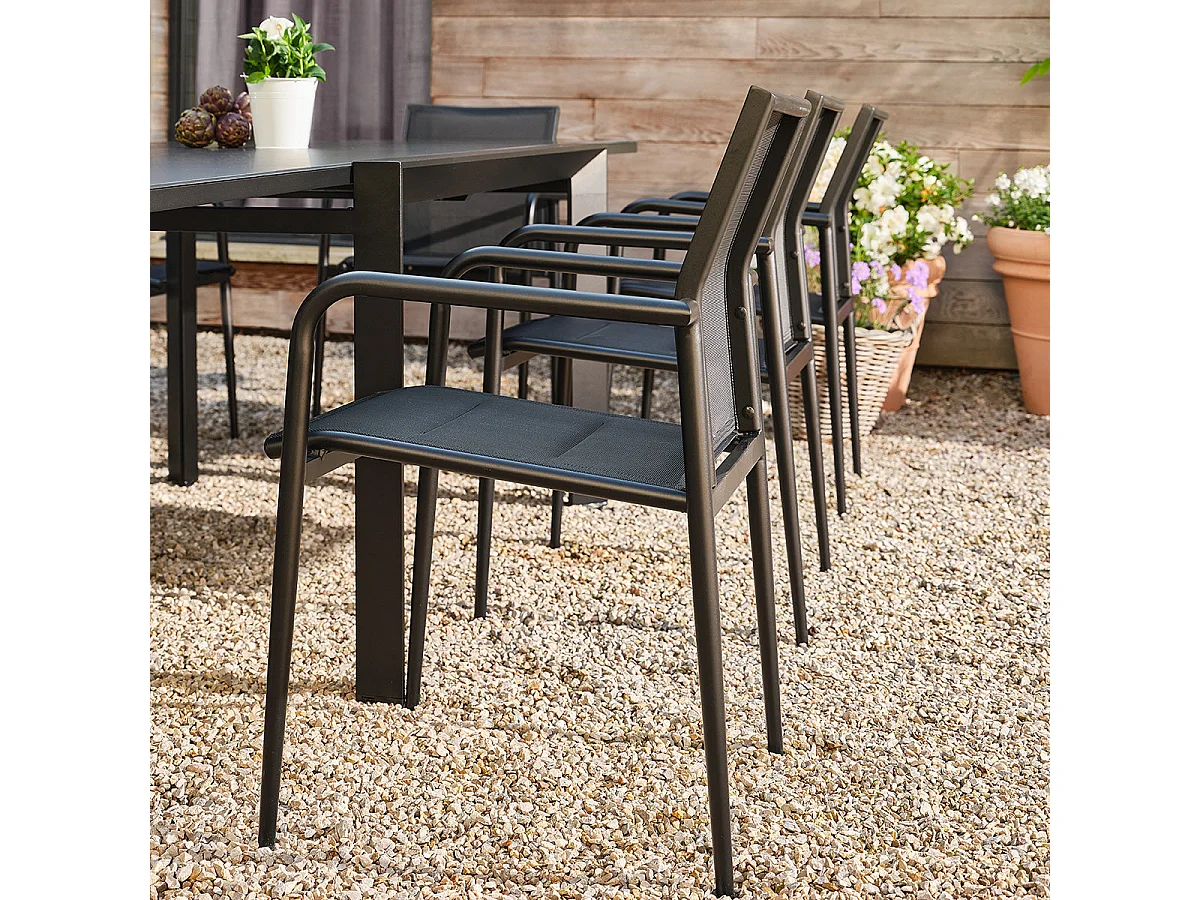 Fauteuil de jardin en aluminium et textilène noir