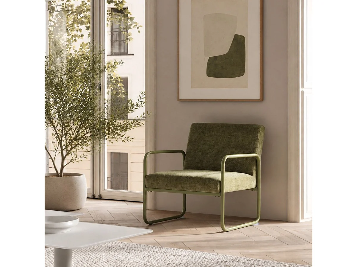 Fauteuil structure métallique forme luge assise tissu maille douce vert - CIVEN