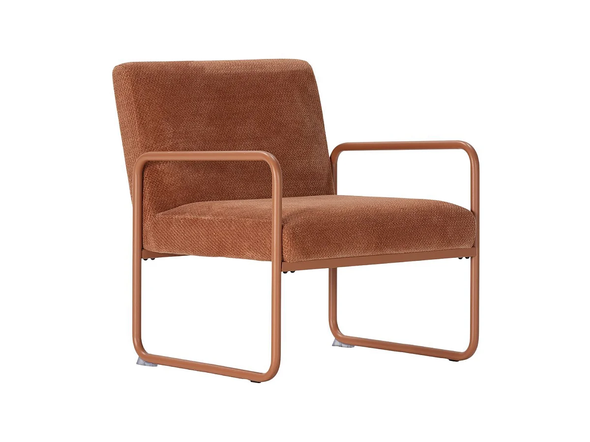 Fauteuil structure métallique forme luge assise tissu maille douce terracotta - CIVEN