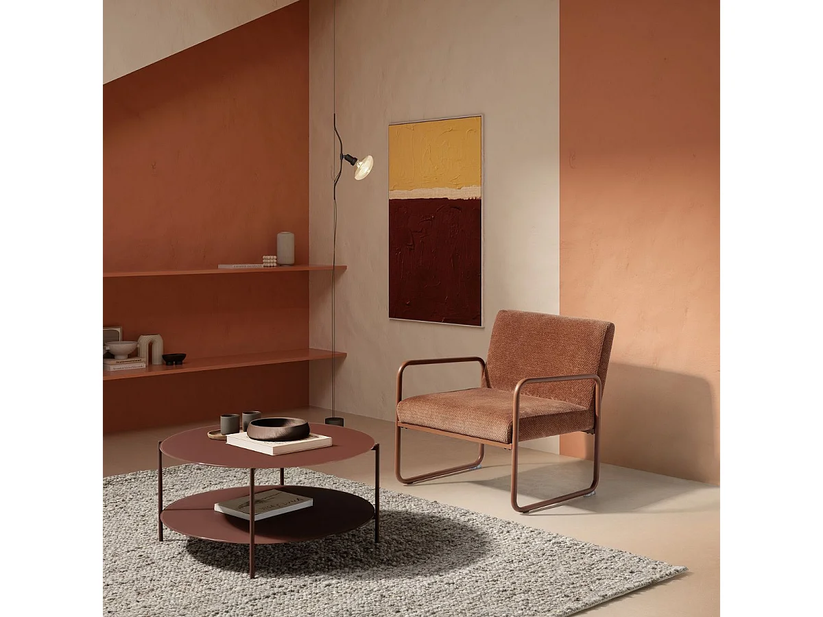Fauteuil structure métallique forme luge assise tissu maille douce terracotta - CIVEN