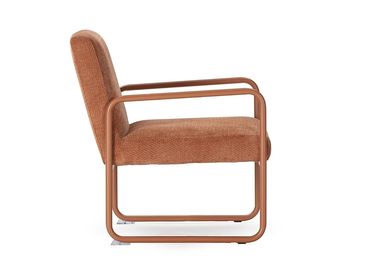 Fauteuil structure métallique forme luge assise tissu maille douce terracotta - CIVEN