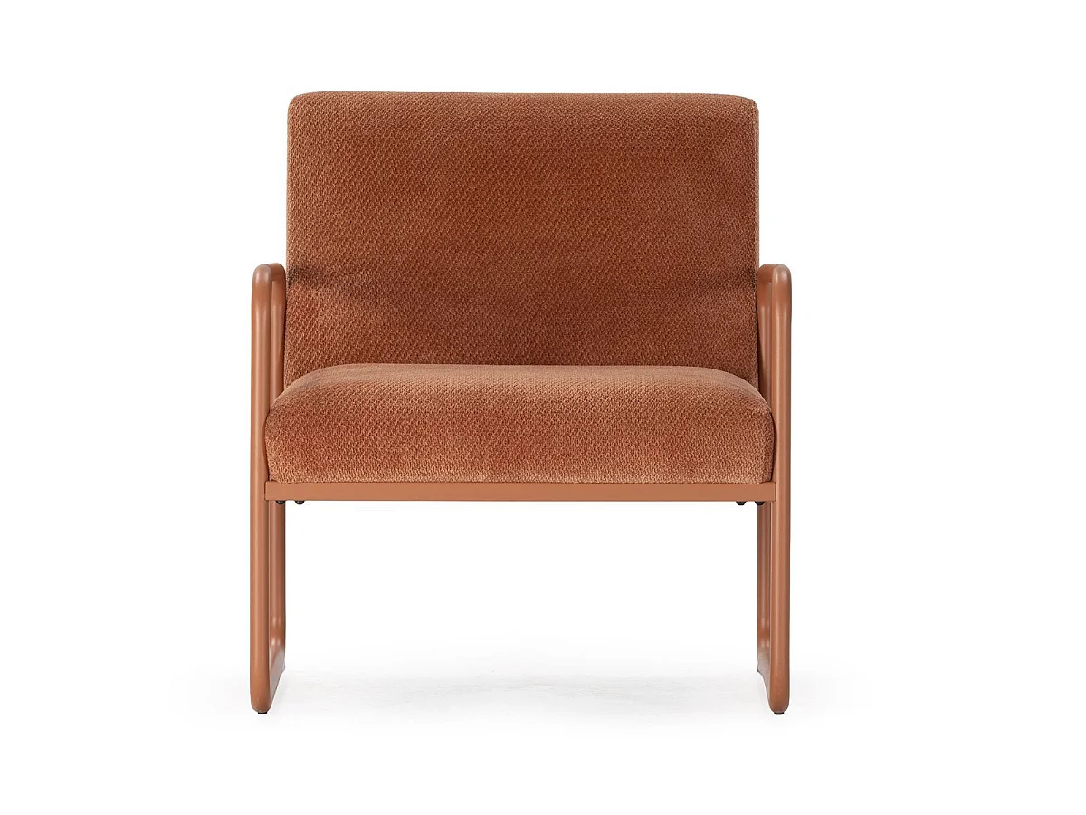 Fauteuil structure métallique forme luge assise tissu maille douce terracotta - CIVEN