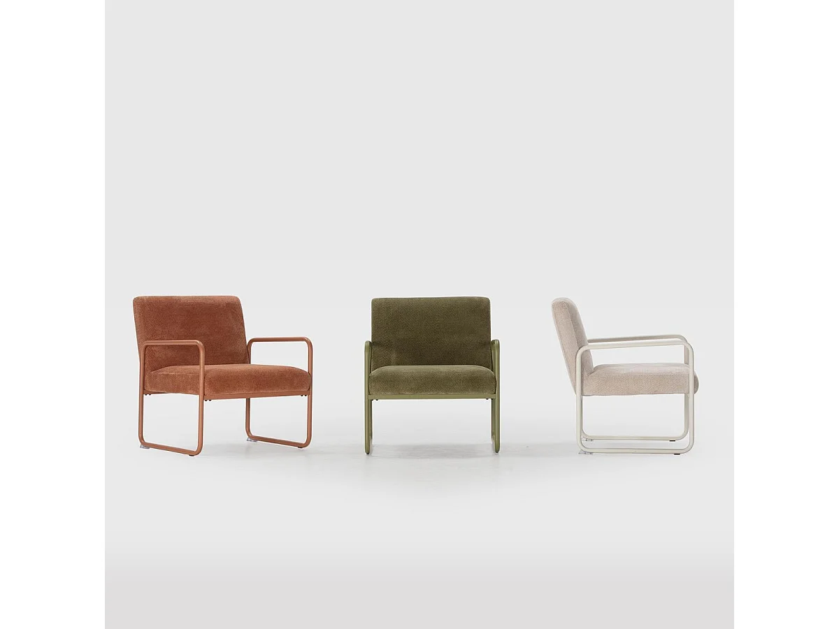 Fauteuil structure métallique forme luge assise tissu maille douce terracotta - CIVEN