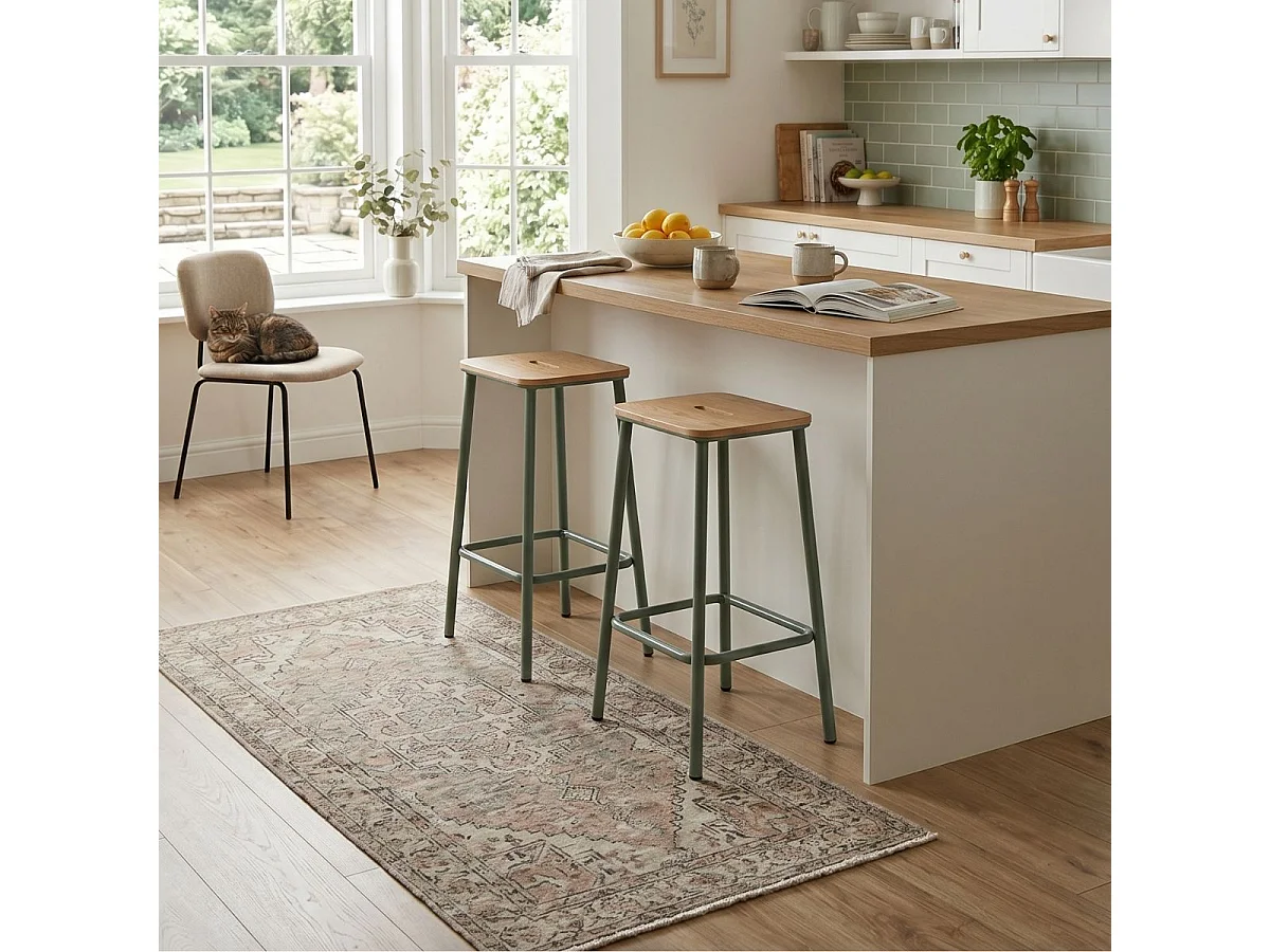 Lot de 4 tabourets de bar H65cm en bois naturel pied en métal aigue-marine - BAHIA