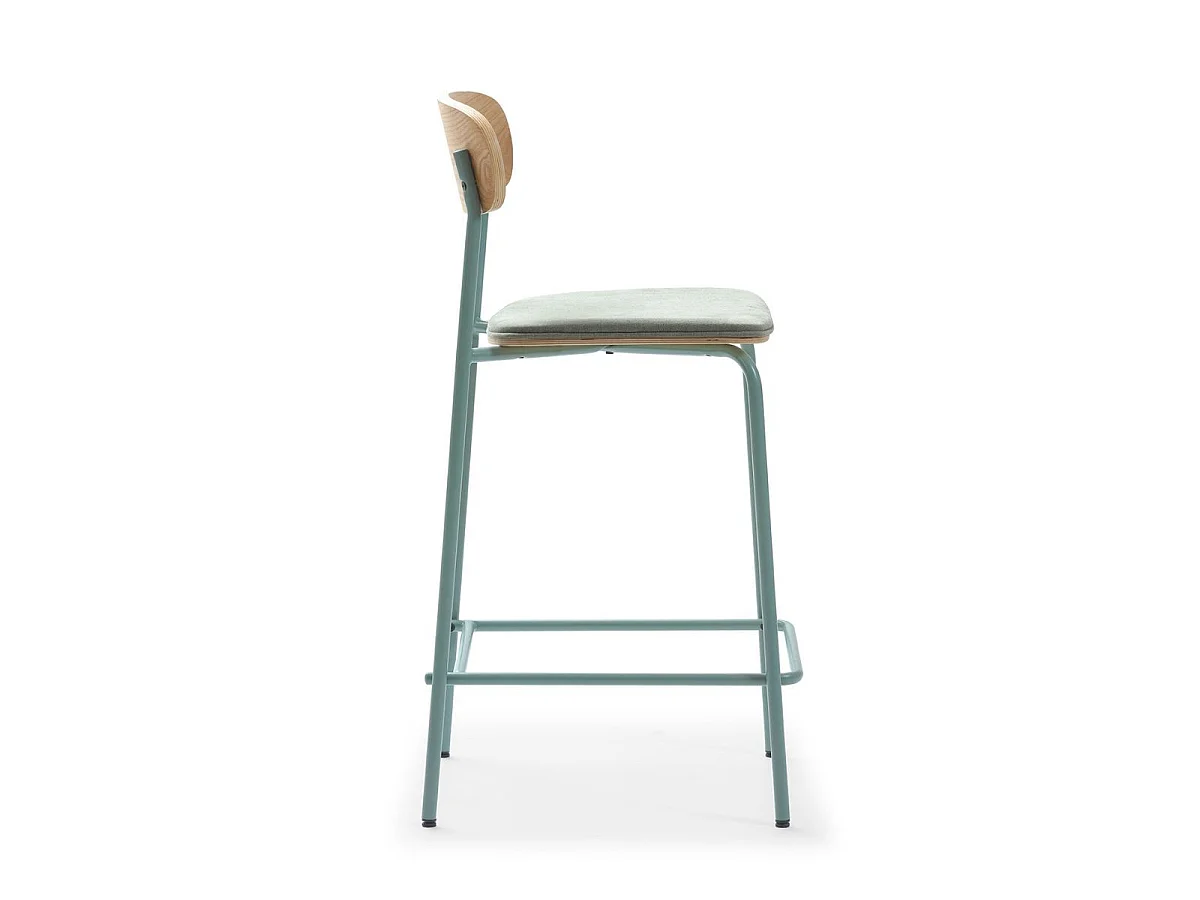 Lot de 2 tabourets de bar dossier bois assise tissu et pieds métal aigue-marine - RIDILA