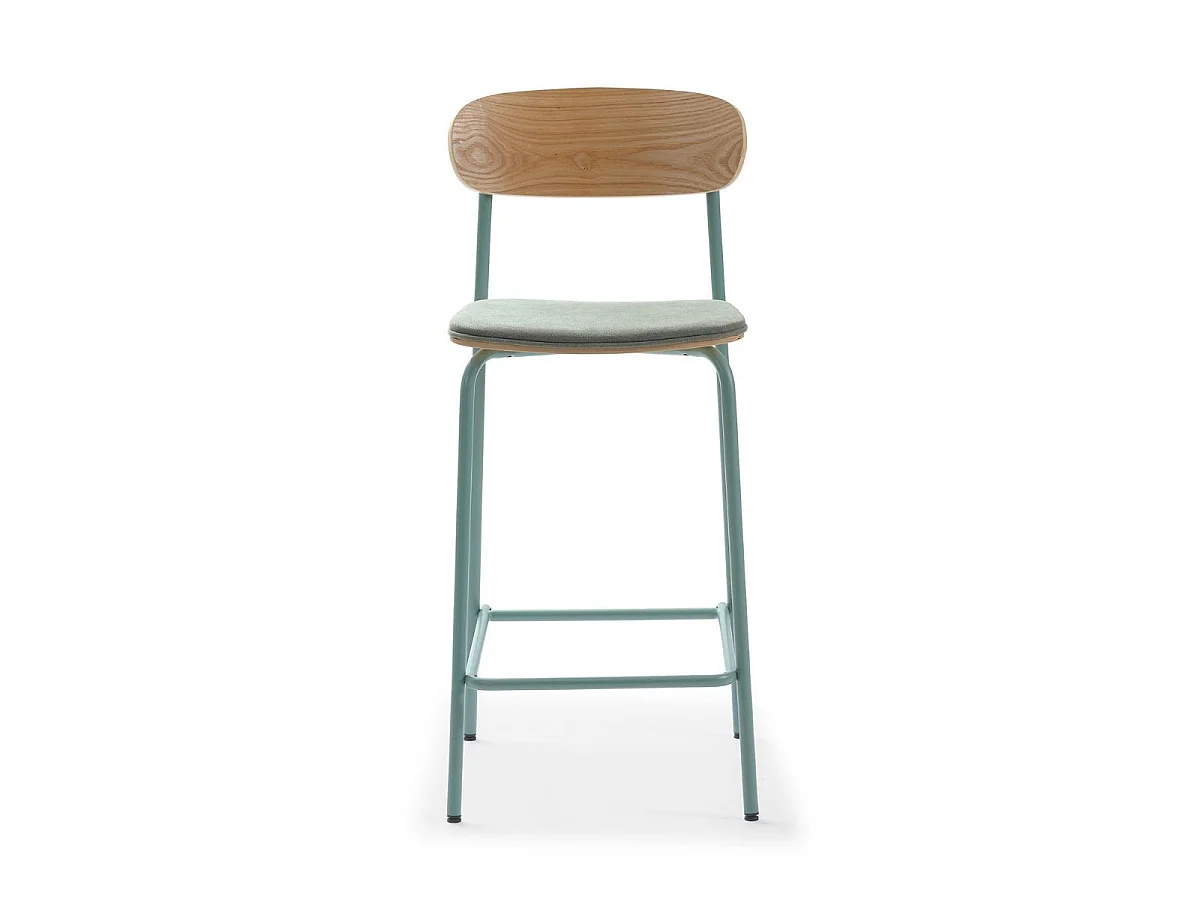 Lot de 2 tabourets de bar dossier bois assise tissu et pieds métal aigue-marine - RIDILA