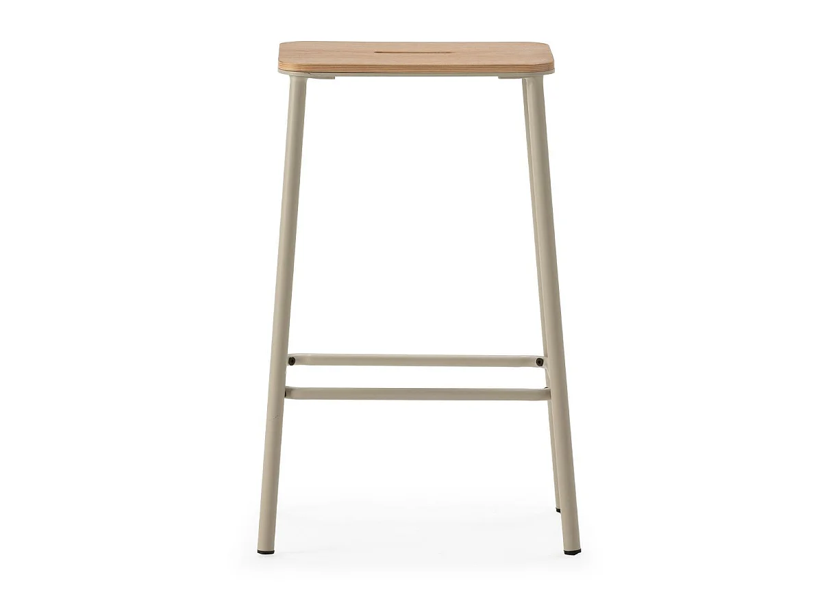 Lot de 4 tabourets de bar H65cm en bois naturel pied en métal beige - BAHIA