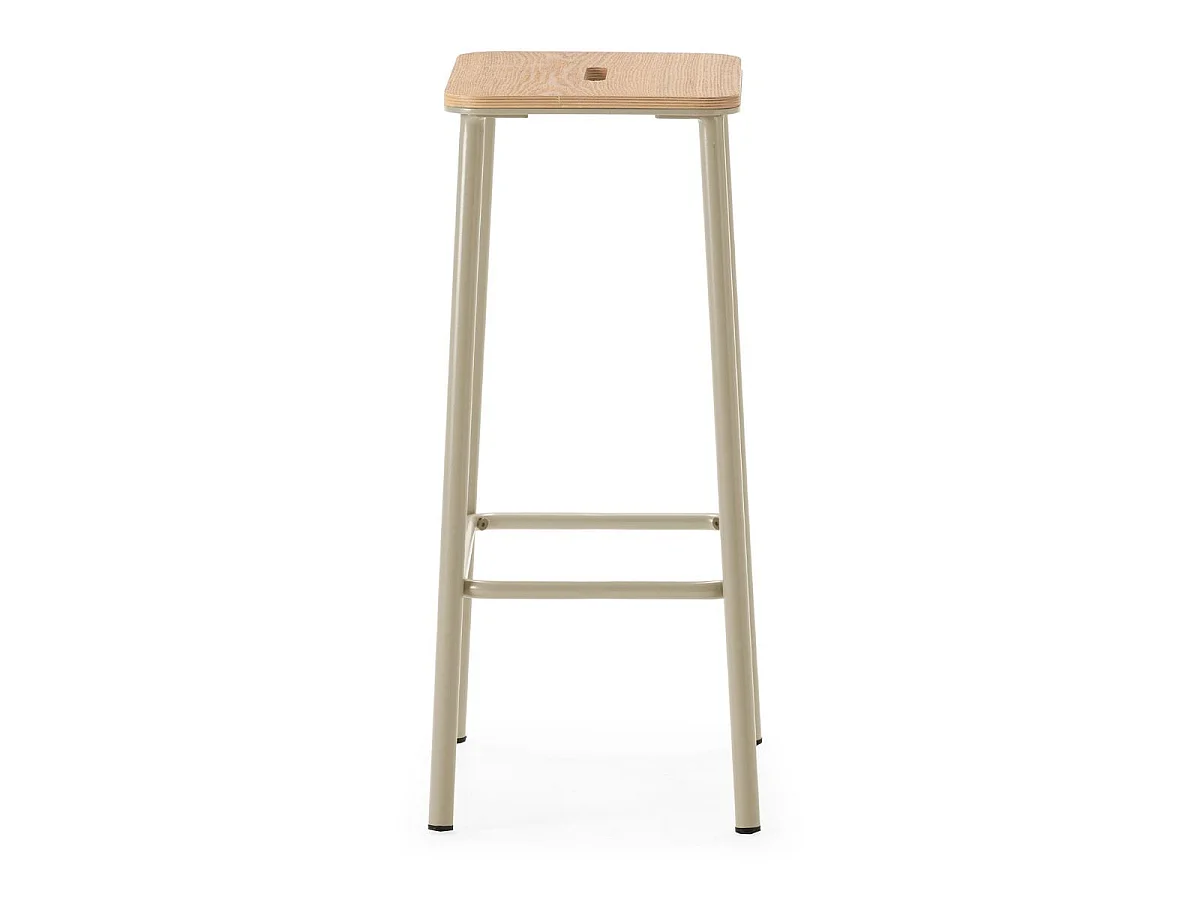 Lot de 4 tabourets de bar H65cm en bois naturel pied en métal beige - BAHIA