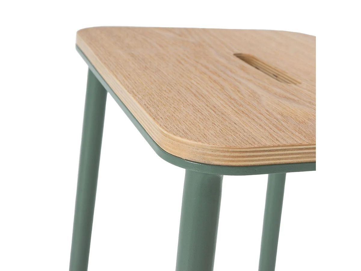 Lot de 2 tabourets de bar H65cm en bois naturel pied en métal aigue-marine - BAHIA