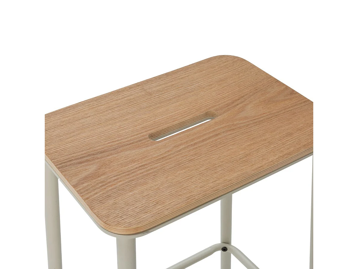 Lot de 2 tabourets de bar H65cm en bois naturel pied en métal beige - BAHIA