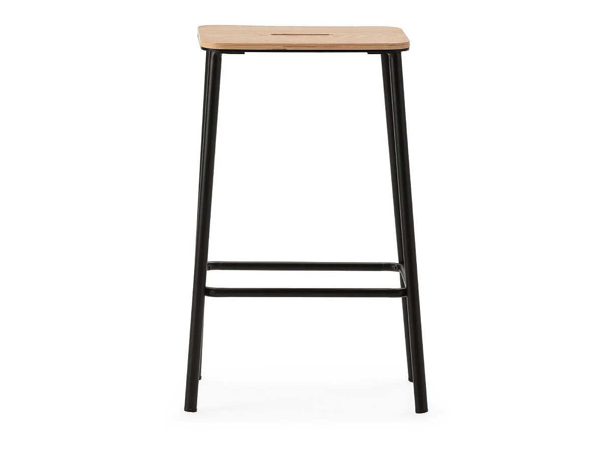Lot de 4 tabourets de bar H65cm en bois naturel pied en métal noir - BAHIA