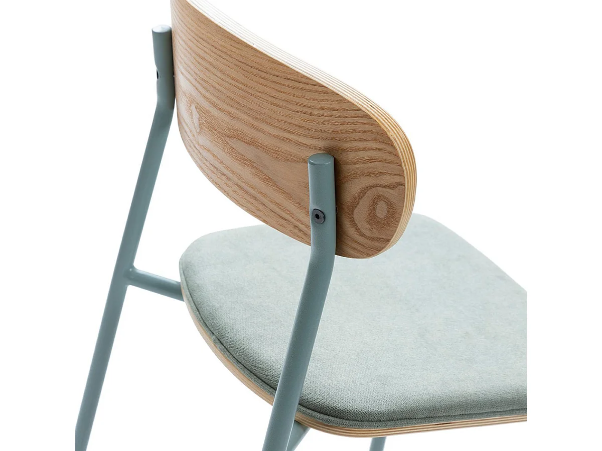 Lot de 4 tabourets de bar dossier bois assise tissu et pieds métal aigue-marine - RIDILA
