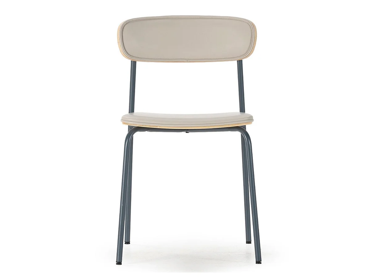 Lot de 4 chaises structure métal bleu foncé assise et dossier bois et PU beige - LAURA