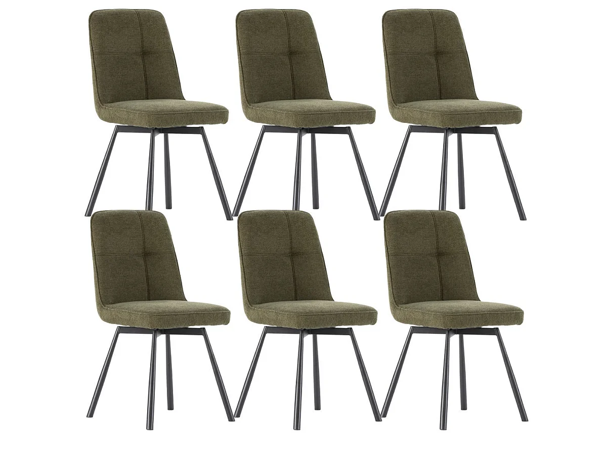Lot de 6 chaises pivotantes tissu maillé vert surpiqûres décalées et pieds en métal noir - MICHAL