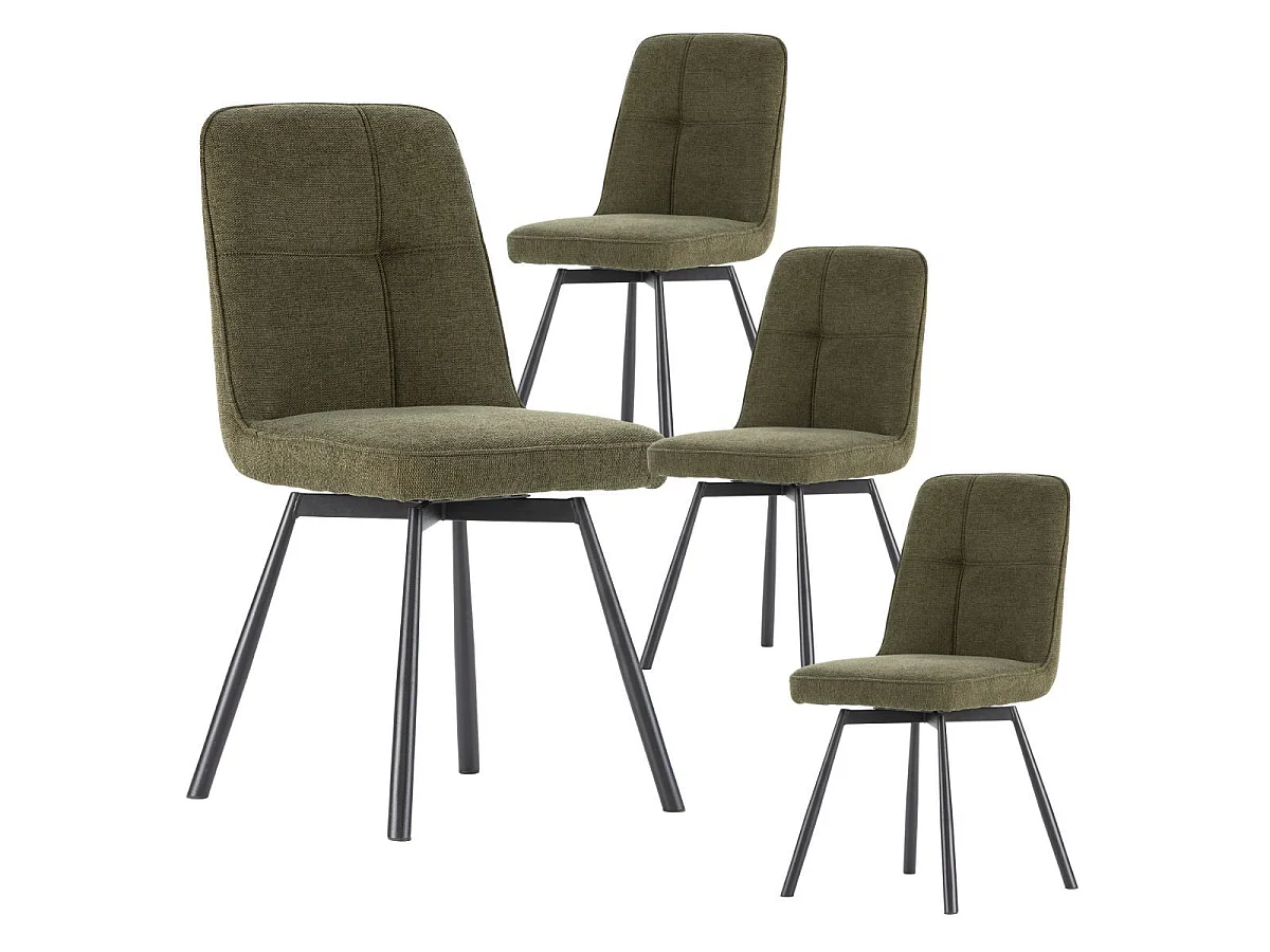 Lot de 4 chaises pivotantes tissu maillé vert surpiqûres décalées et pieds en métal noir - MICHAL