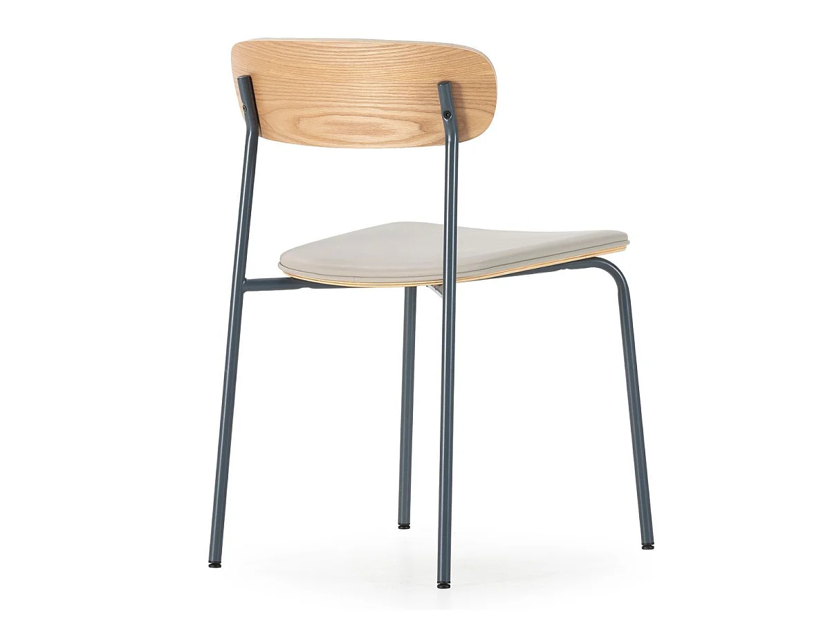 Lot de 6 chaises structure métal bleu foncé assise et dossier bois et PU beige - LAURA