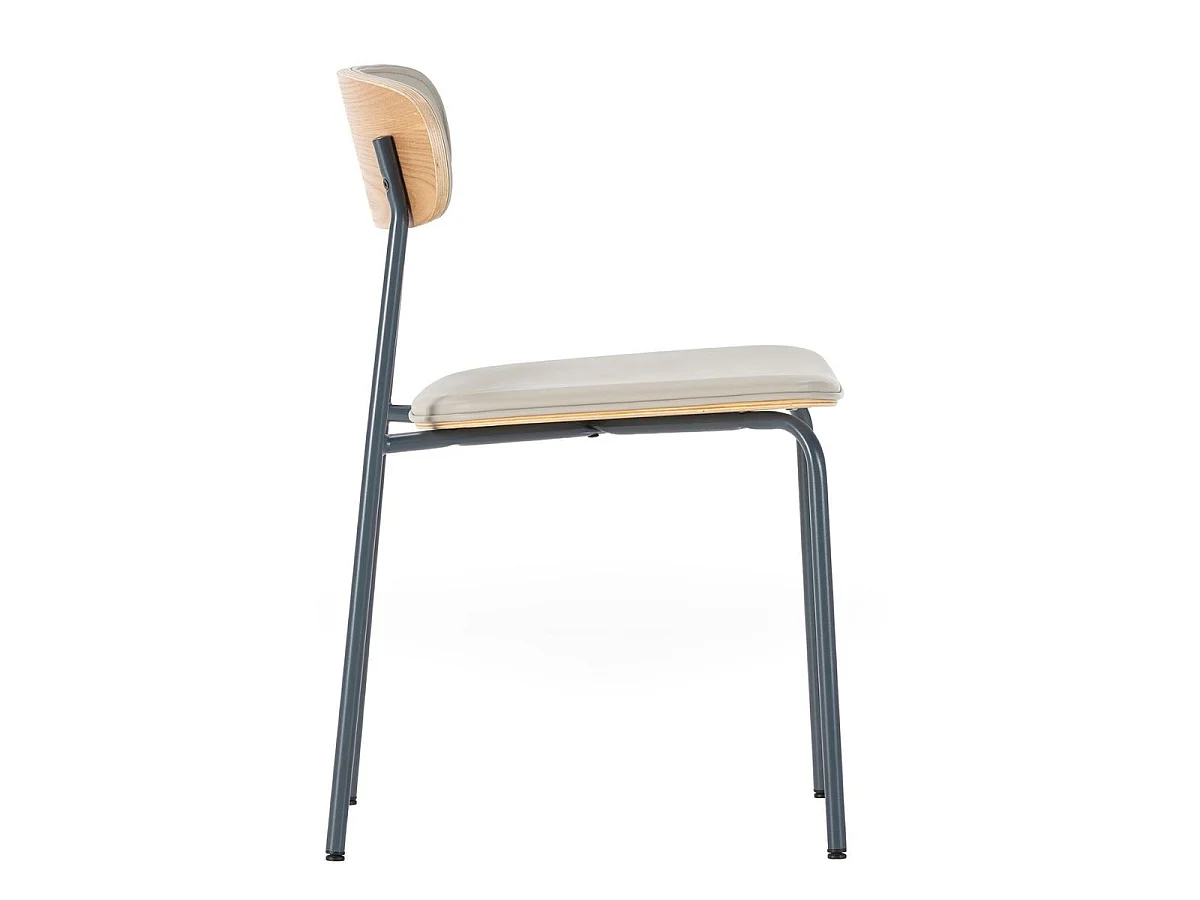 Lot de 6 chaises structure métal bleu foncé assise et dossier bois et PU beige - LAURA