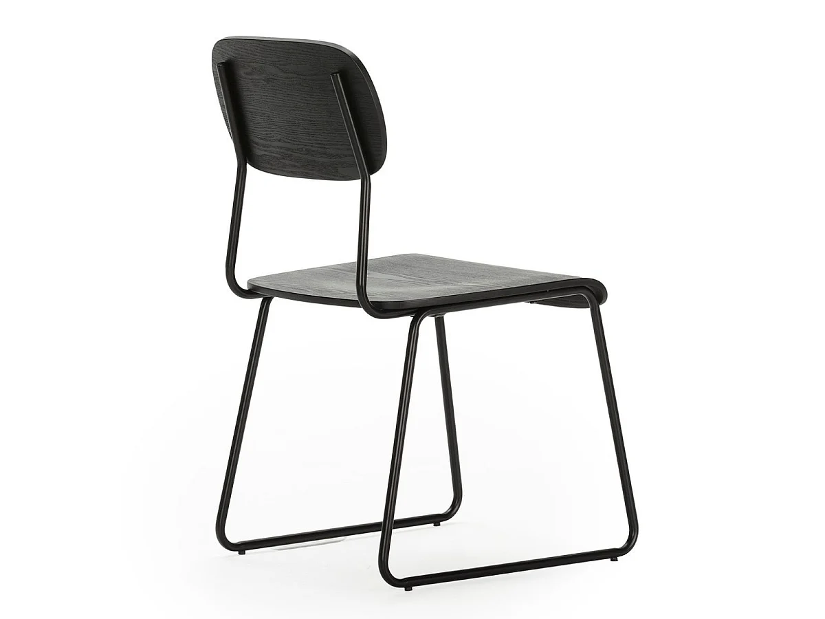 Lot de 4 chaises assise et dossier bois noir pieds luge métal noir - SCOLA