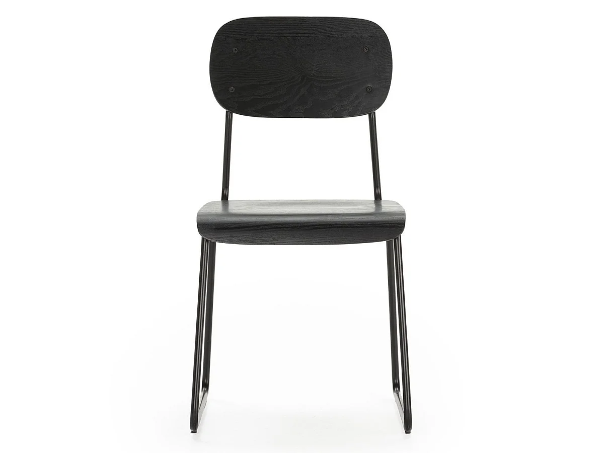 Lot de 4 chaises assise et dossier bois noir pieds luge métal noir - SCOLA
