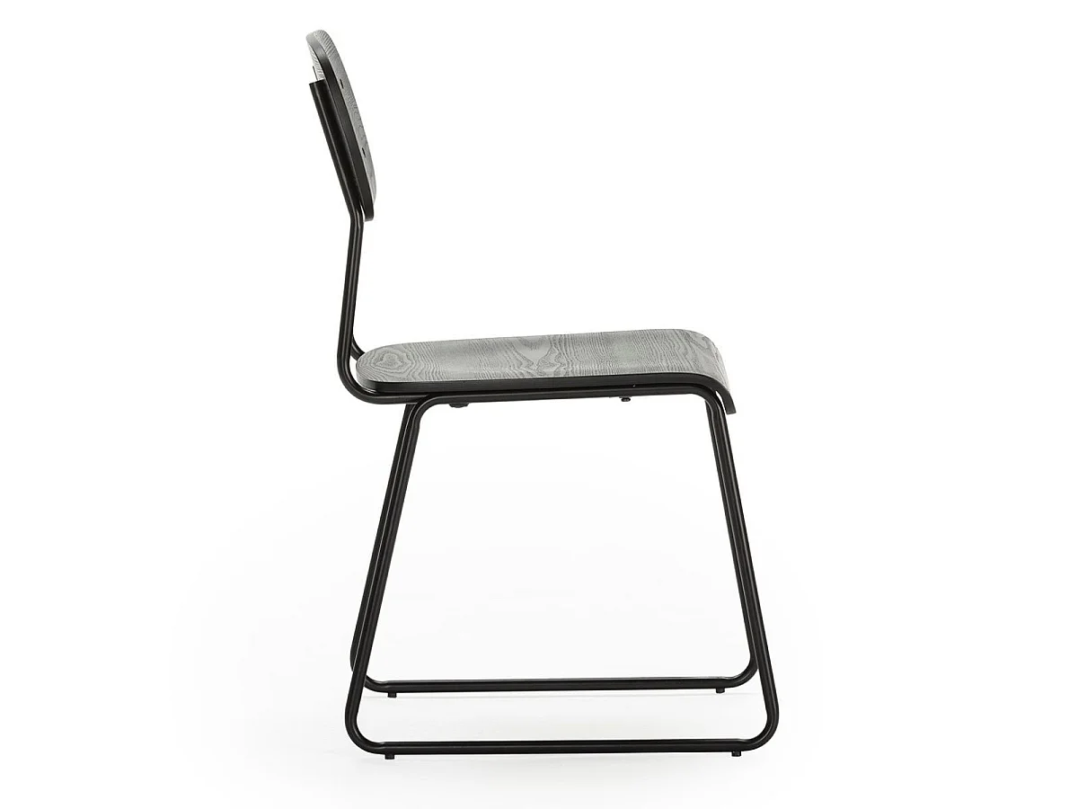 Lot de 4 chaises assise et dossier bois noir pieds luge métal noir - SCOLA