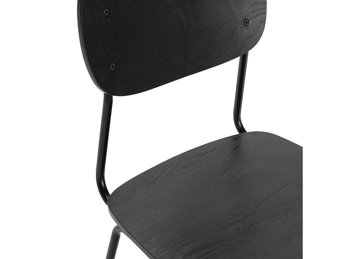Lot de 4 chaises assise et dossier bois noir pieds luge métal noir - SCOLA