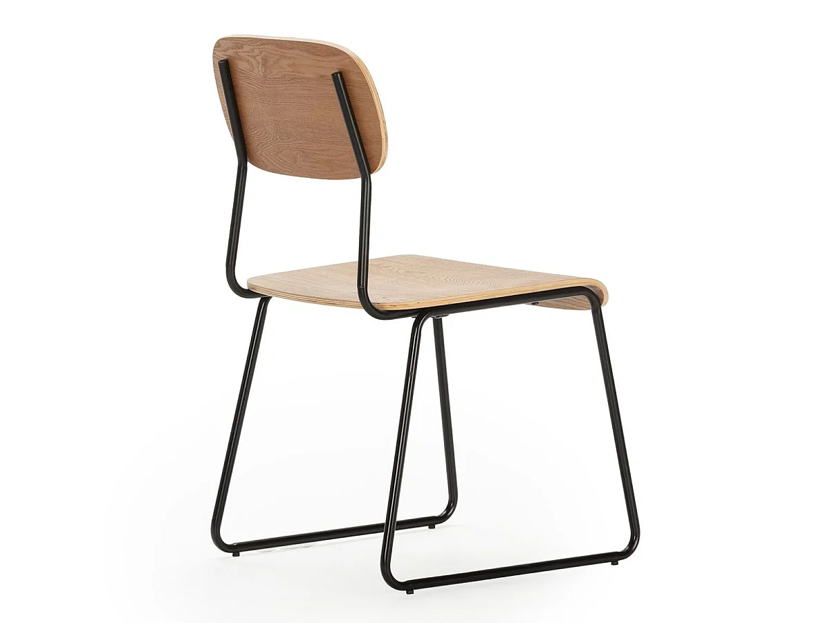 Lot de 6 chaises assise et dossier bois naturel pieds luge métal noir - SCOLA