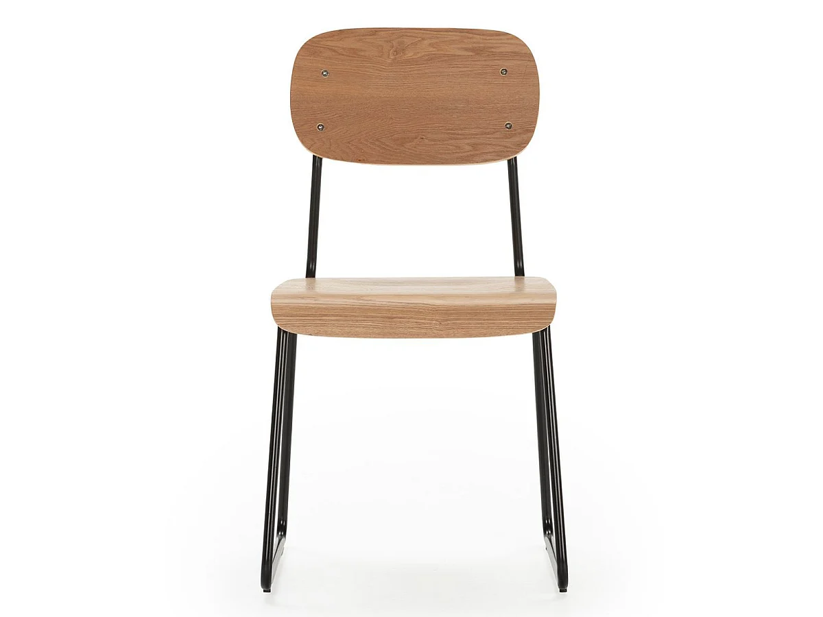 Lot de 6 chaises assise et dossier bois naturel pieds luge métal noir - SCOLA