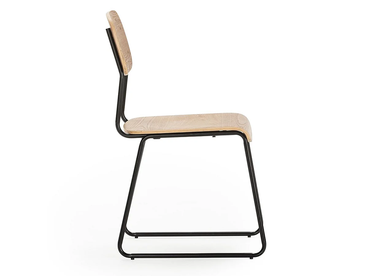 Lot de 6 chaises assise et dossier bois naturel pieds luge métal noir - SCOLA