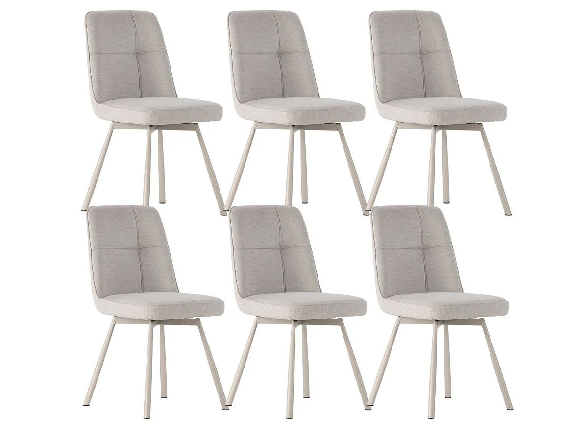 Lot de 6 chaises pivotantes tissu maillé beige surpiqûres décalées et pieds en métal crème - MICHAL