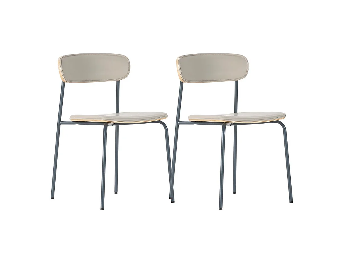 Lot de 2 chaises structure métal bleu foncé assise et dossier bois et PU beige - LAURA