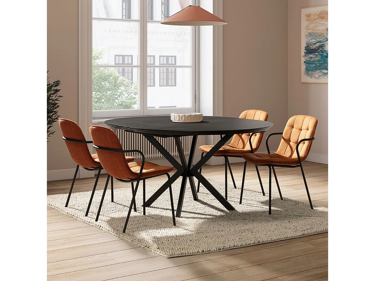 Lot de 2 chaises en tissu chiné rouille 2 tons et métal noir - GIANA