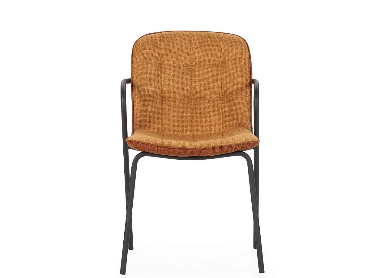 Lot de 2 chaises en tissu chiné rouille 2 tons et métal noir - GIANA