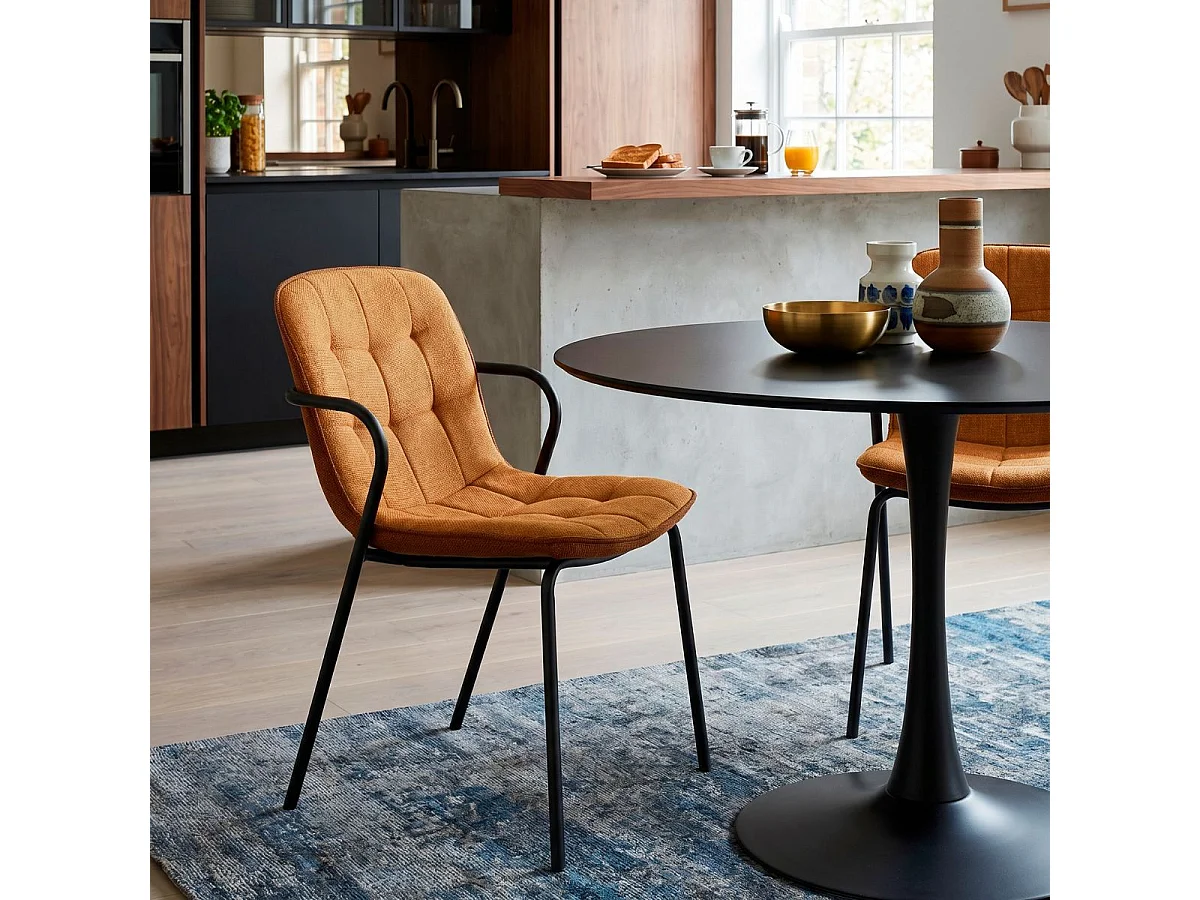 Lot de 2 chaises en tissu chiné rouille 2 tons et métal noir - GIANA