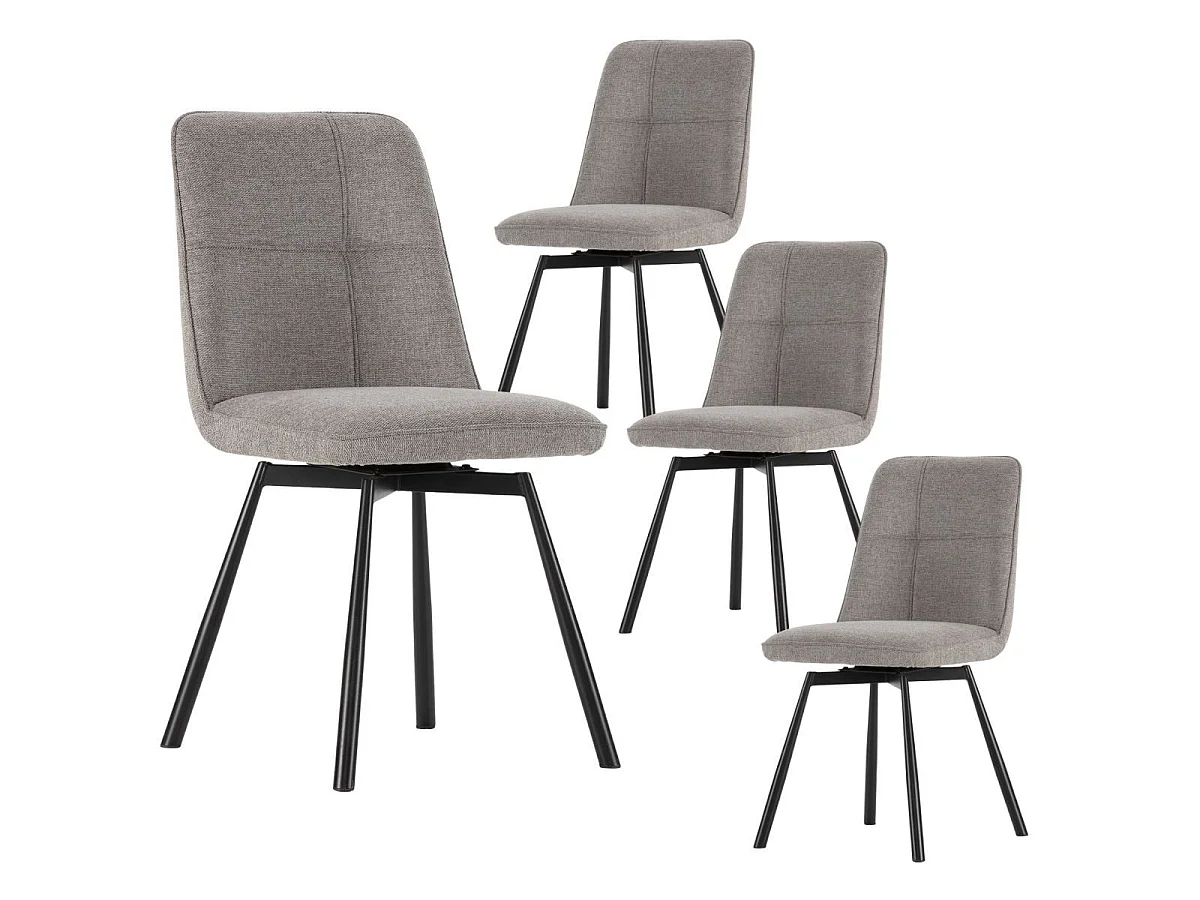 Lot de 4 chaises pivotantes tissu maillé gris surpiqûres décalées et pieds en métal noir - MICHAL