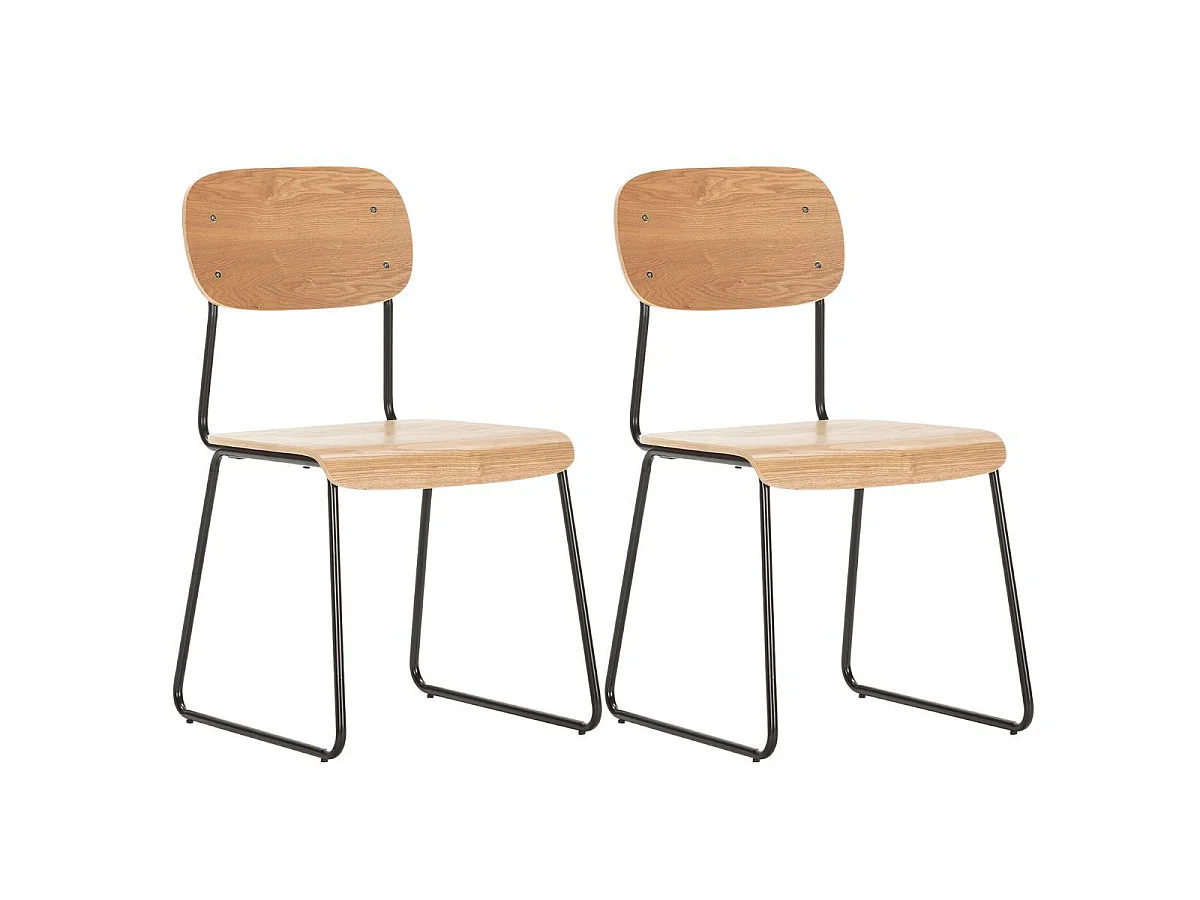 Lot de 2 chaises assise et dossier bois naturel pieds luge métal noir - SCOLA