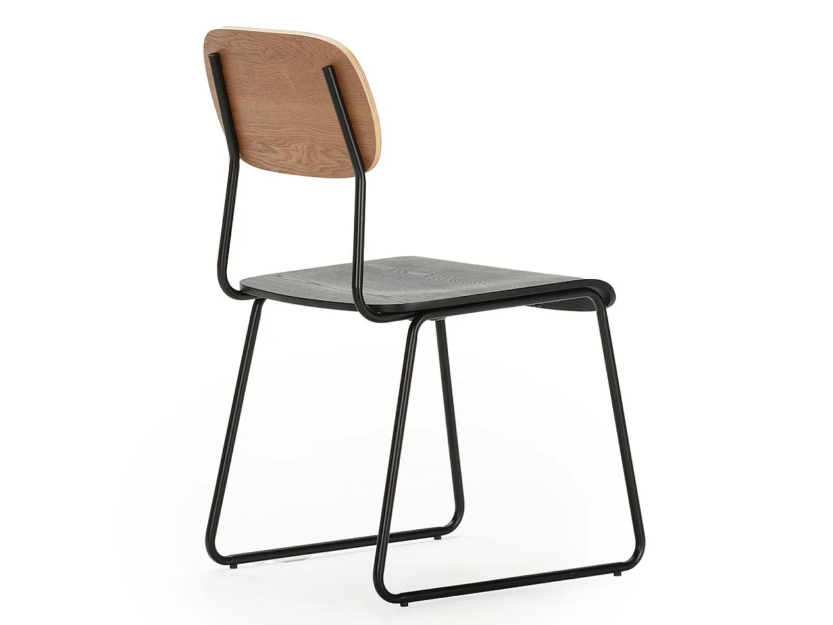 Lot de 4 chaises assise bois noir et dossier bois naturel pieds luge métal noir - SCOLA