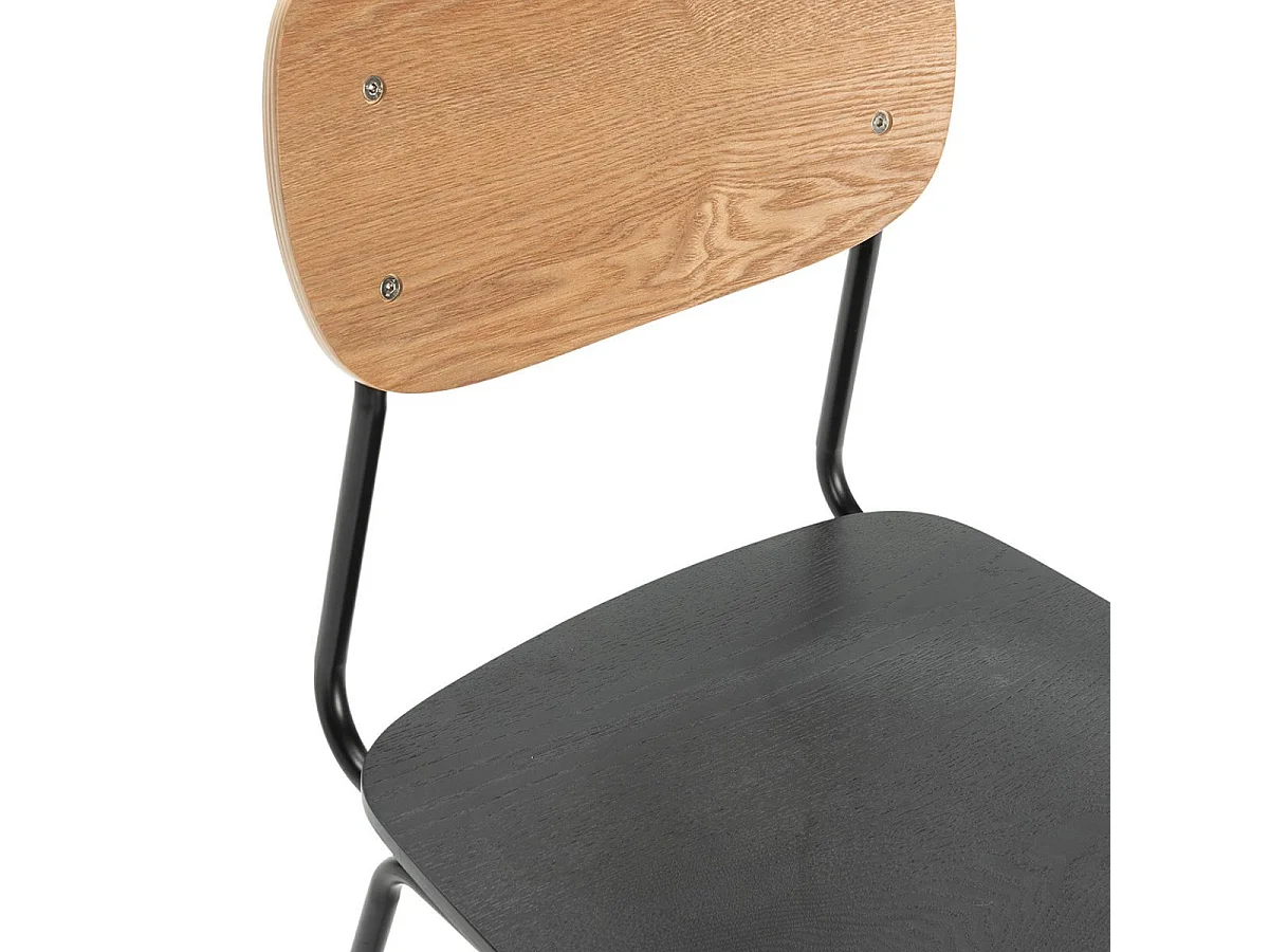 Lot de 4 chaises assise bois noir et dossier bois naturel pieds luge métal noir - SCOLA