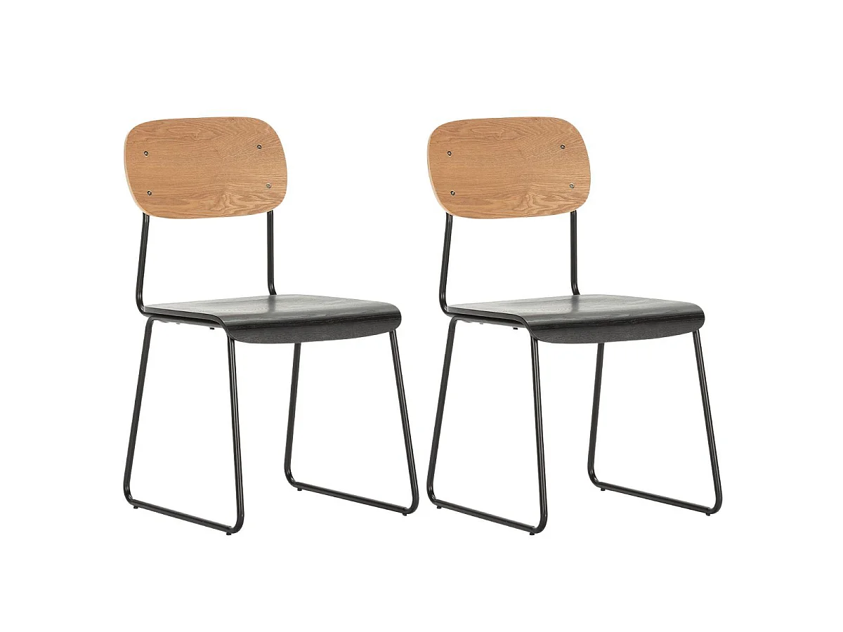Lot de 2 chaises assise bois noir et dossier bois naturel pieds luge métal noir - SCOLA