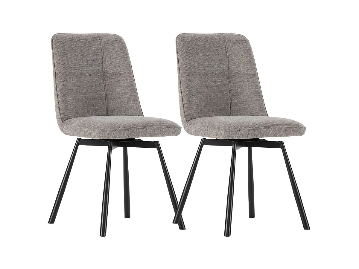 Lot de 2 chaises pivotantes tissu maillé gris surpiqûres décalées et pieds en métal noir - MICHAL