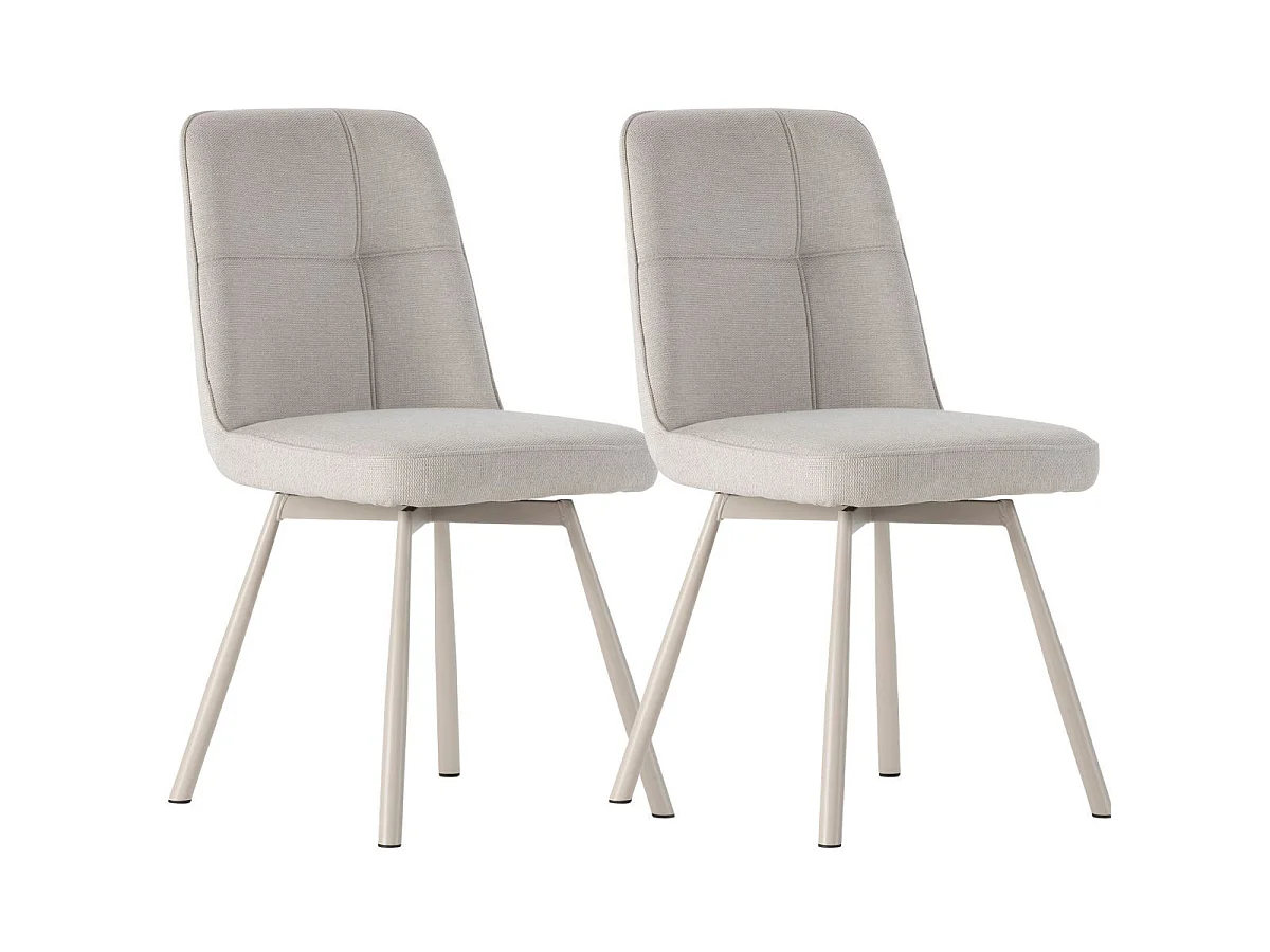 Lot de 2 chaises pivotantes tissu maillé beige surpiqûres décalées et pieds en métal crème - MICHAL