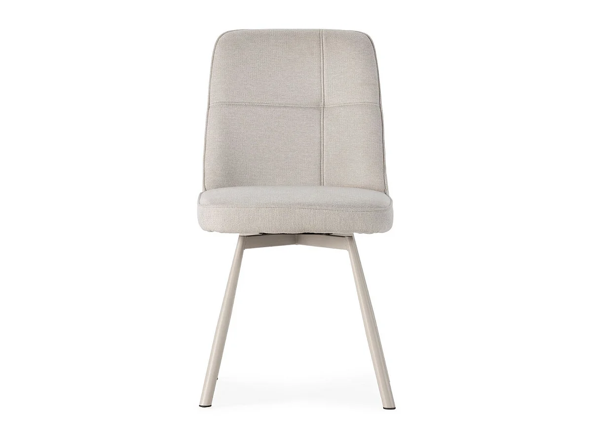 Lot de 2 chaises pivotantes tissu maillé beige surpiqûres décalées et pieds en métal crème - MICHAL