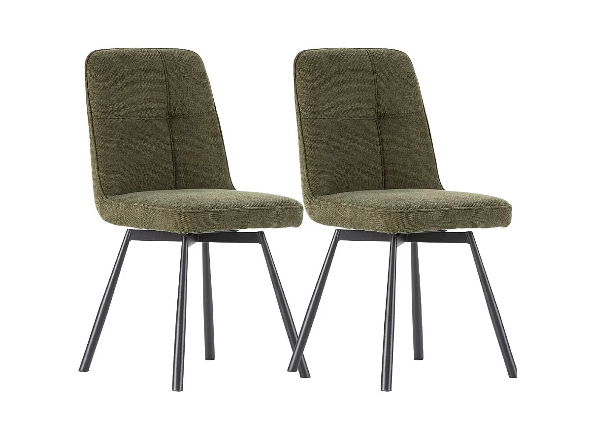 Lot de 2 chaises pivotantes tissu maillé vert surpiqûres décalées et pieds en métal noir - MICHAL