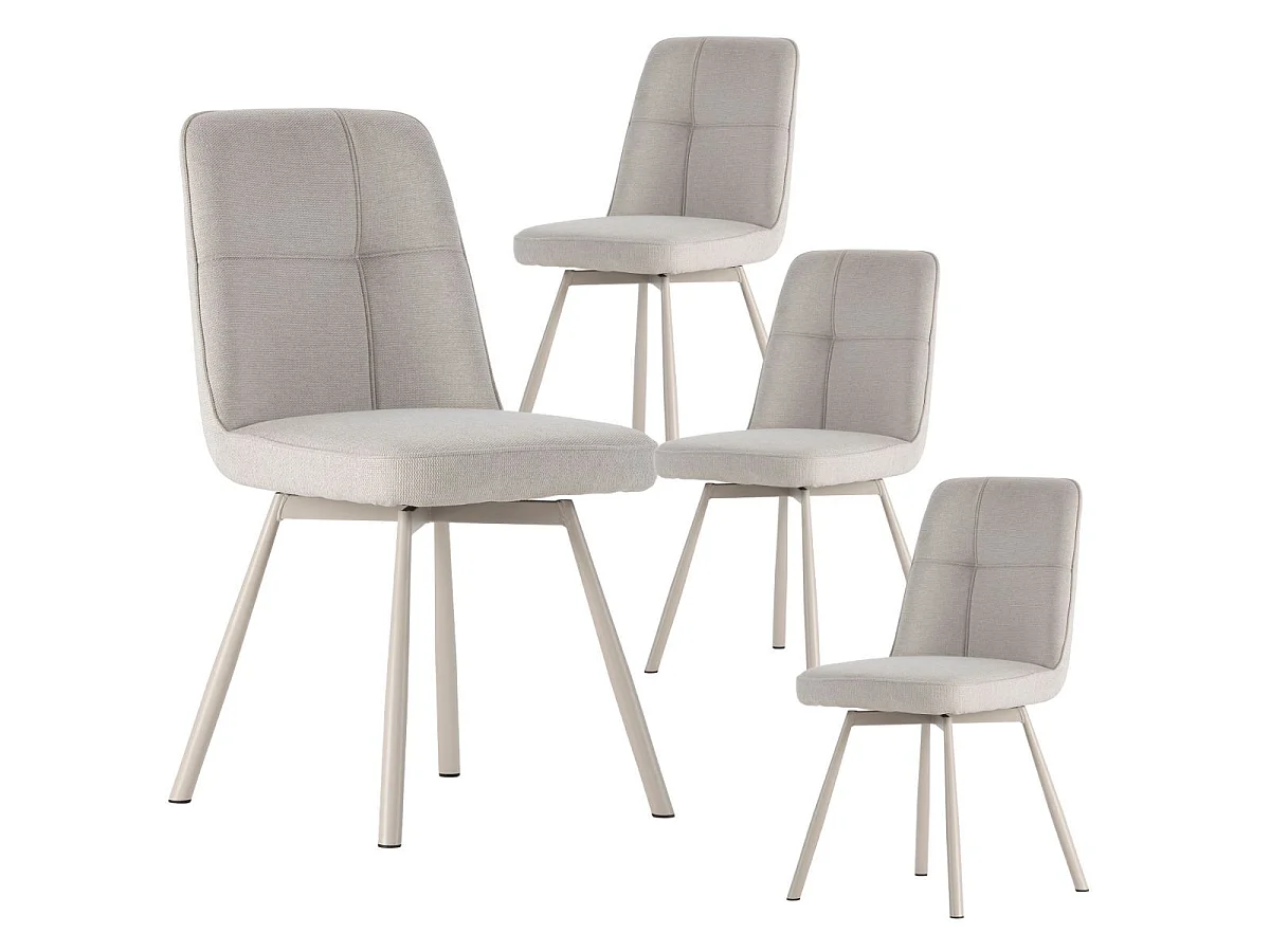 Lot de 4 chaises pivotantes tissu maillé beige surpiqûres décalées et pieds en métal crème - MICHAL