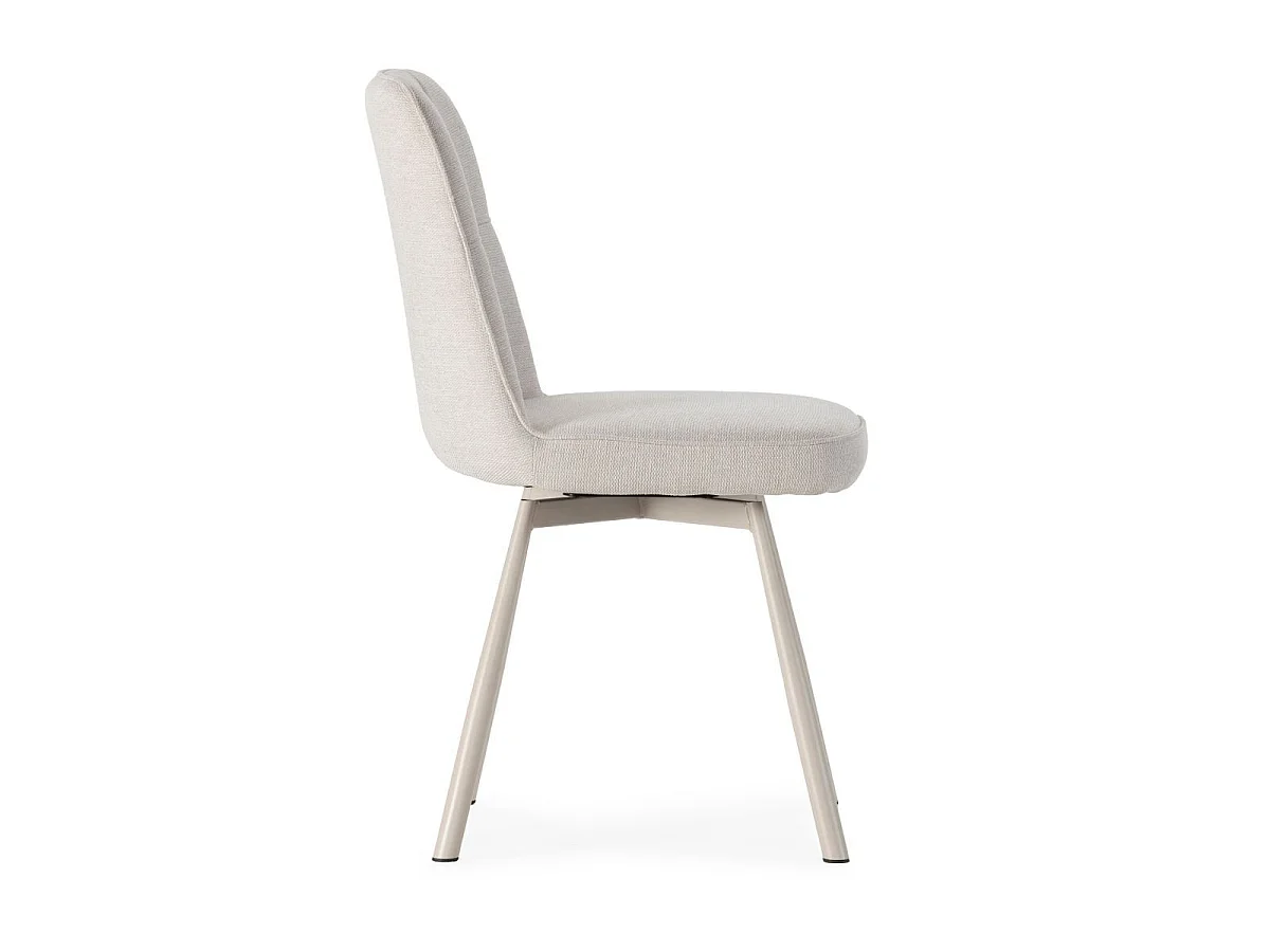 Lot de 4 chaises pivotantes tissu maillé beige surpiqûres décalées et pieds en métal crème - MICHAL