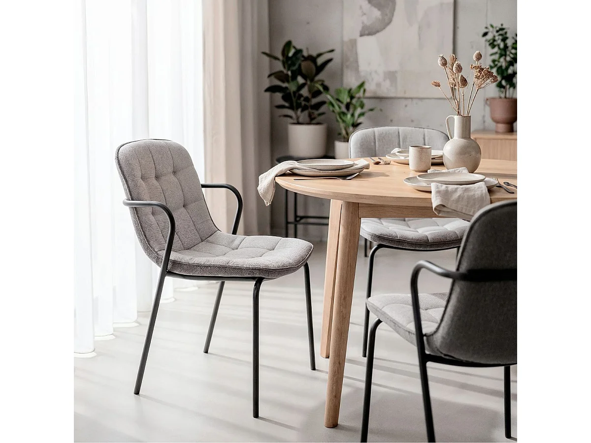 Lot de 2 chaises en tissu chiné gris 2 tons et métal noir - GIANA