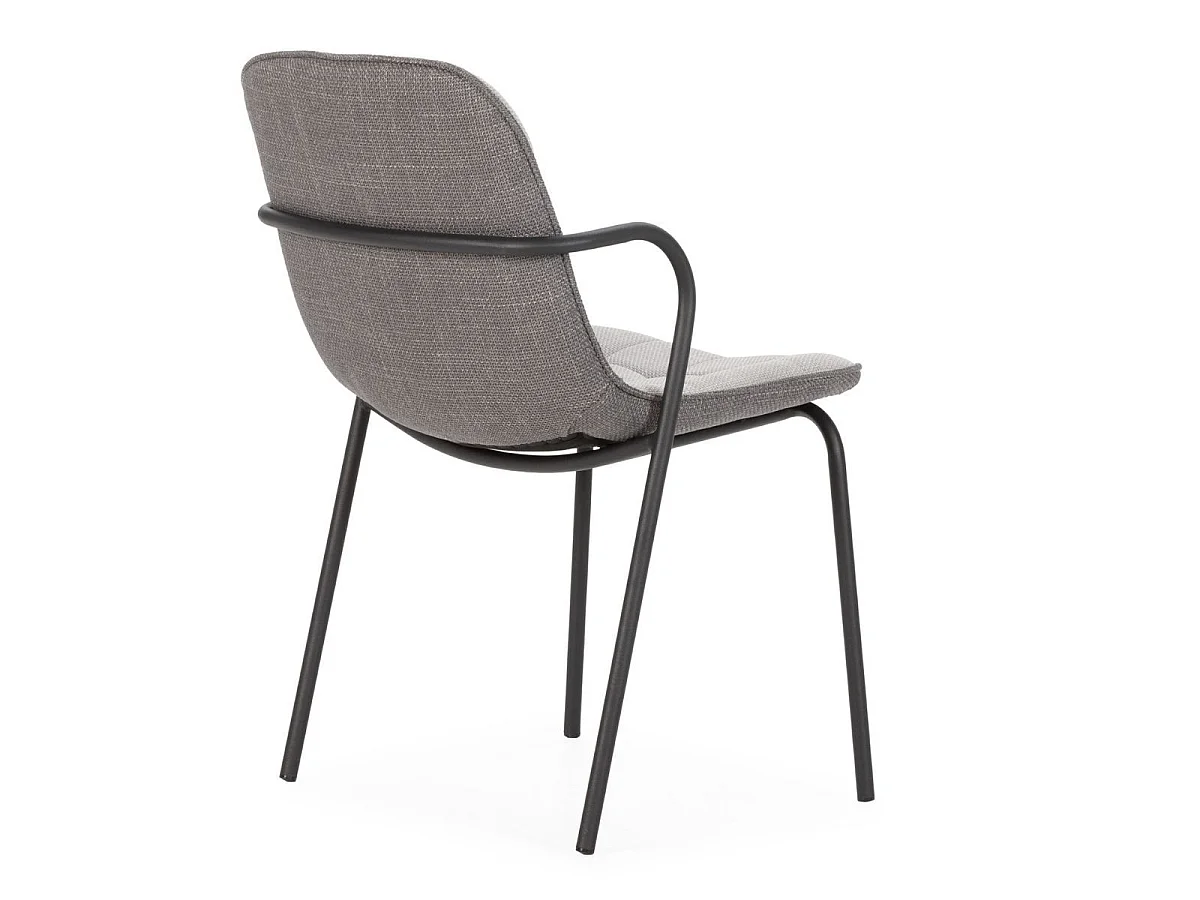 Lot de 2 chaises en tissu chiné gris 2 tons et métal noir - GIANA