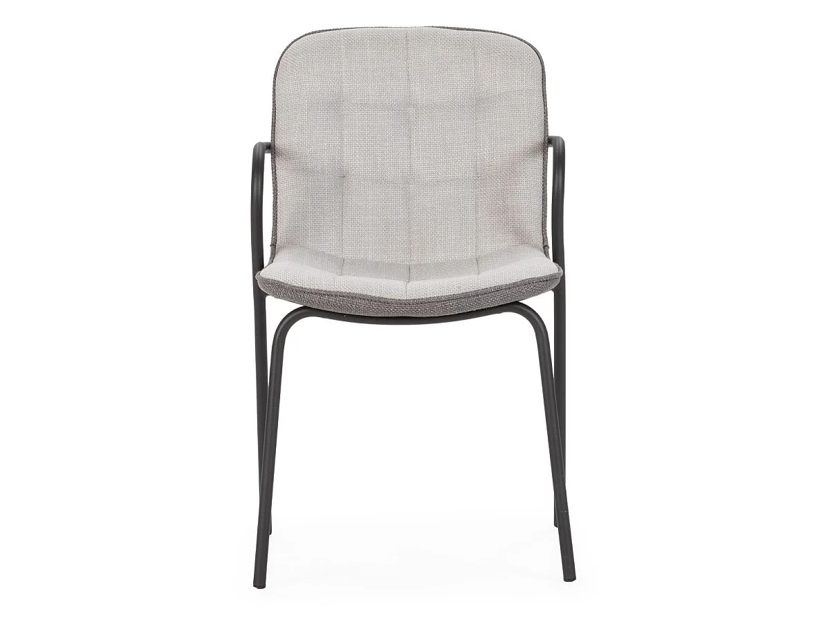 Lot de 2 chaises en tissu chiné gris 2 tons et métal noir - GIANA