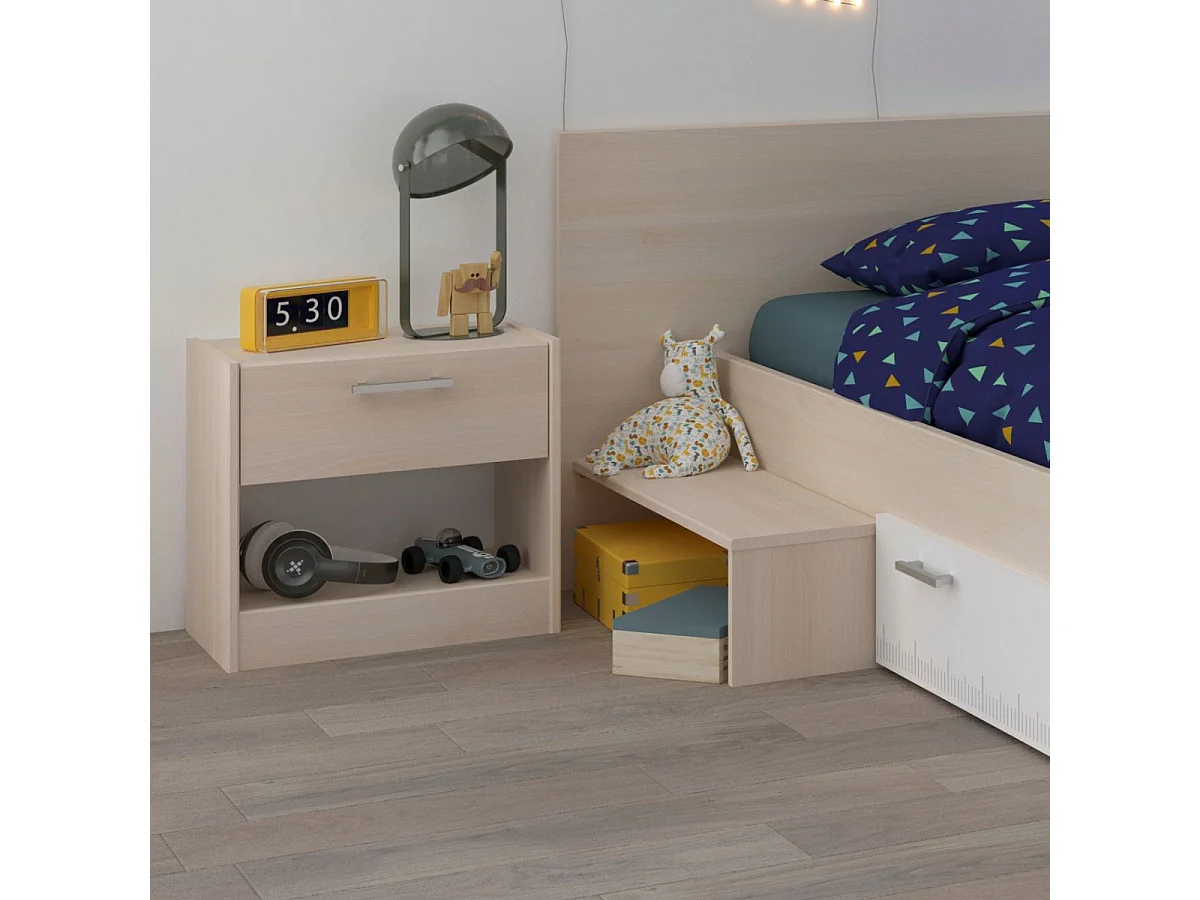 Chevet 1 tiroir et 1 niche aspect bois  - CHARLINE