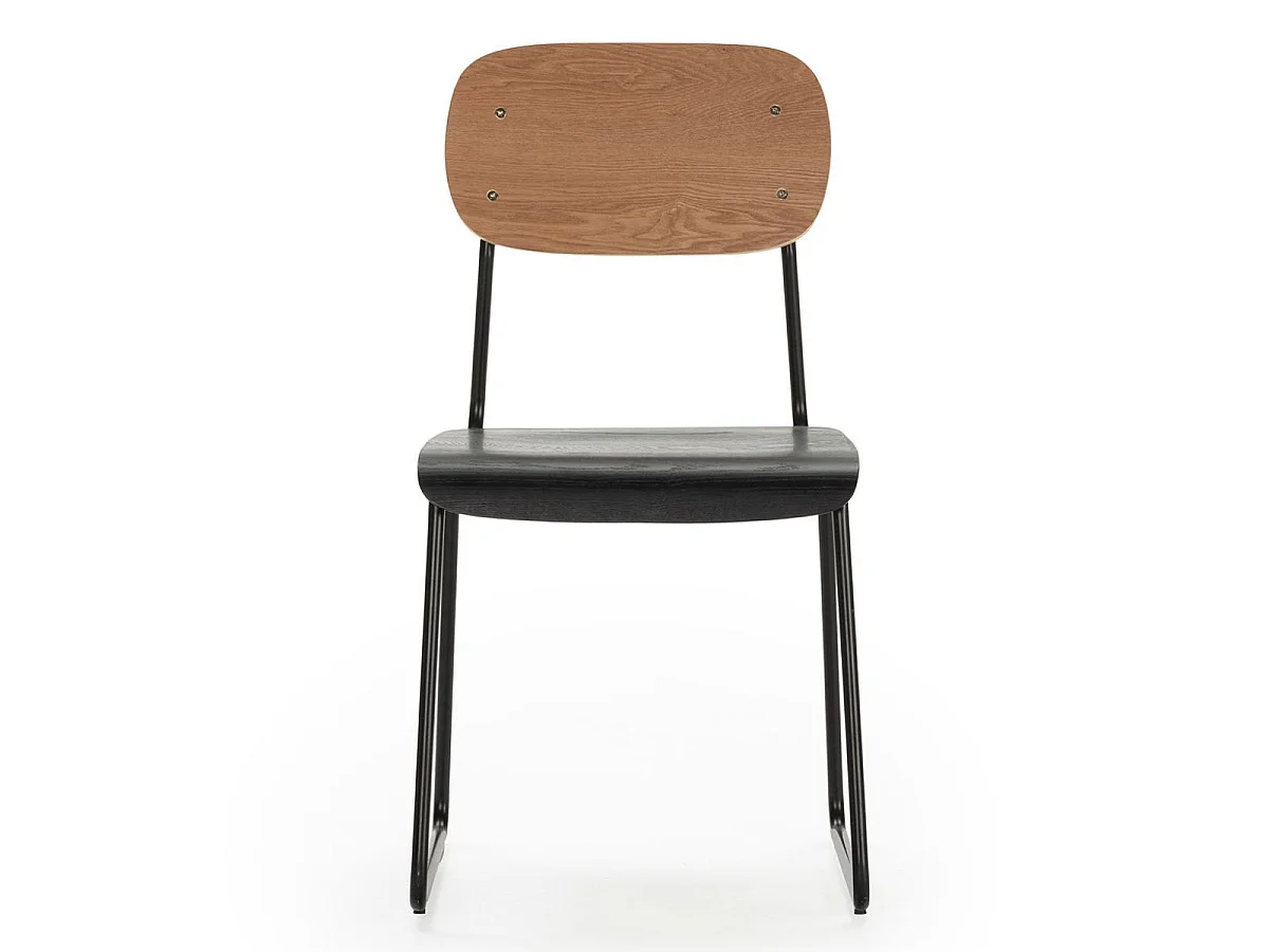 Lot de 6 chaises assise bois noir et dossier bois naturel pieds luge métal noir - SCOLA